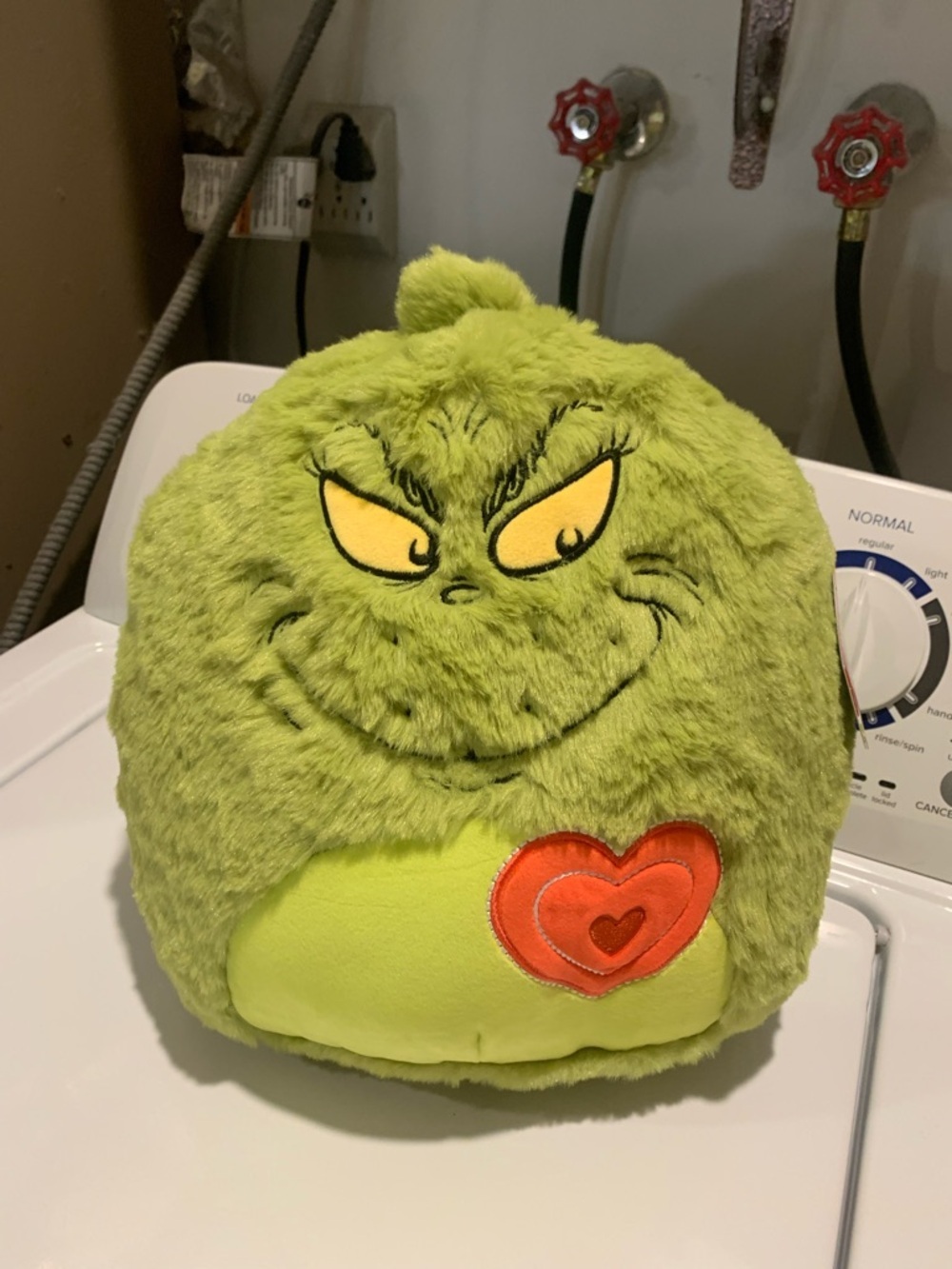Plush Grinch Character Pillow with Heart Patch - Lime Green